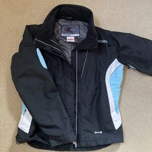 Spyder Women's Black Ski/ Winter Jacket with Blue and White Accents size 8 EUC